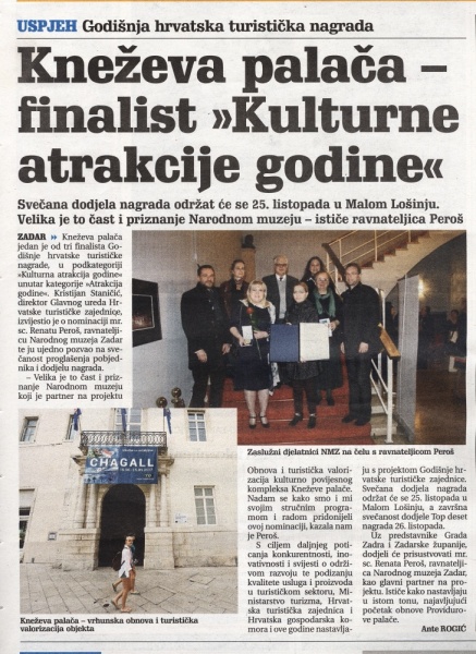 KNEŽEVA PALAČA finalist u kategoriji "KULTURNA ATRAKCIJA GODINE"